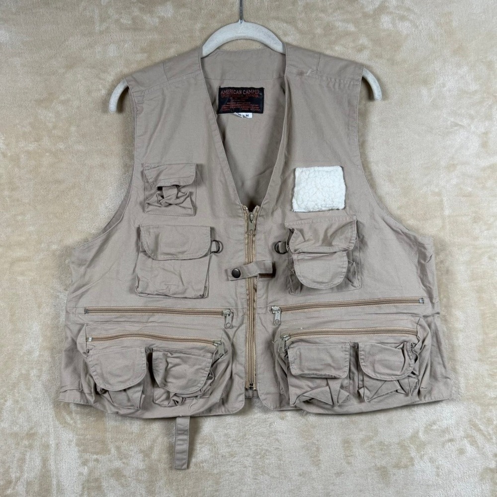 American Camper Mens Khaki Tan Multi Pocket Utility Fishing Vest 4850 Medium